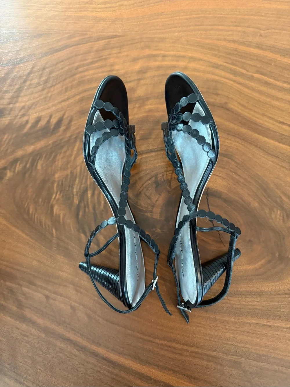Via Spiga Black Strappy Beaded Slingback Heels